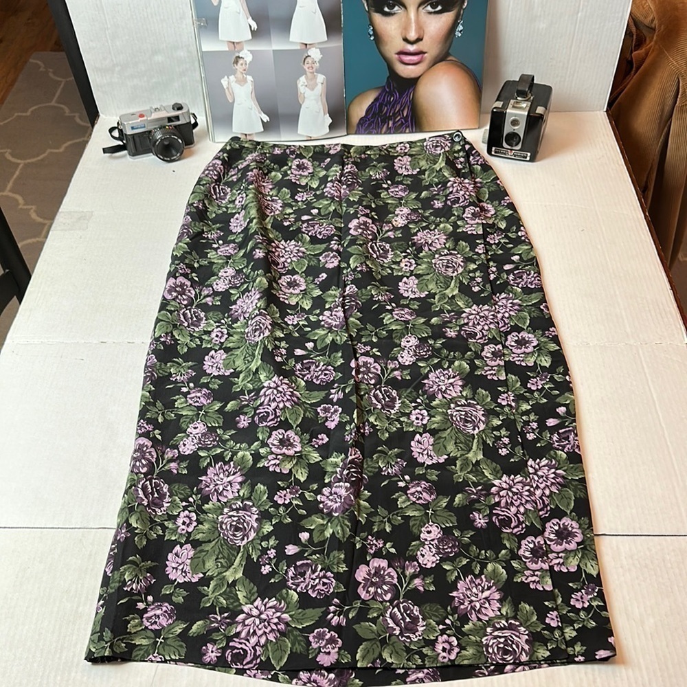 Silk Floral Skirt | A-Line Midi · Chelsea & Campbell (Charter Club) 90s